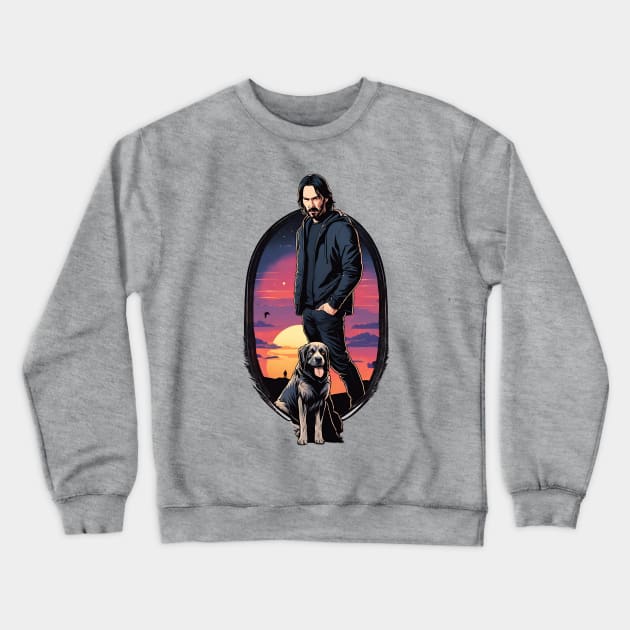 John Wick and His Trusty Dog Sunset Movie Crewneck Sweatshirt by 3dozecreations